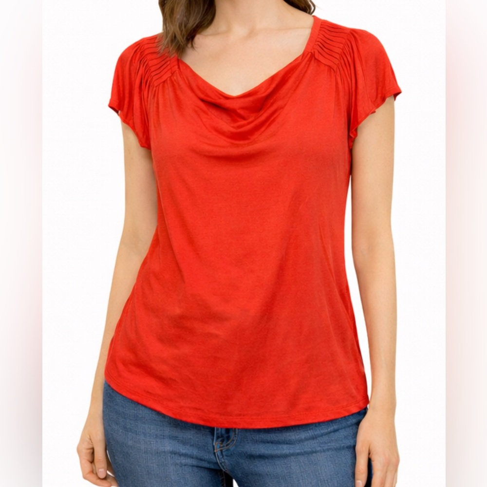Kenar Red Ruched Drape Neck Blouse (Size S)